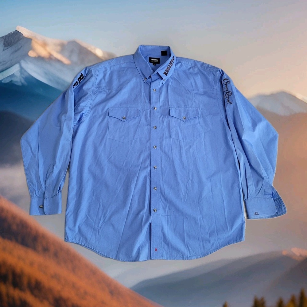 Vintage Resistol Shirt Men XL Blue Rodeo Ripstop CROWN ROYAL Embroidered Western